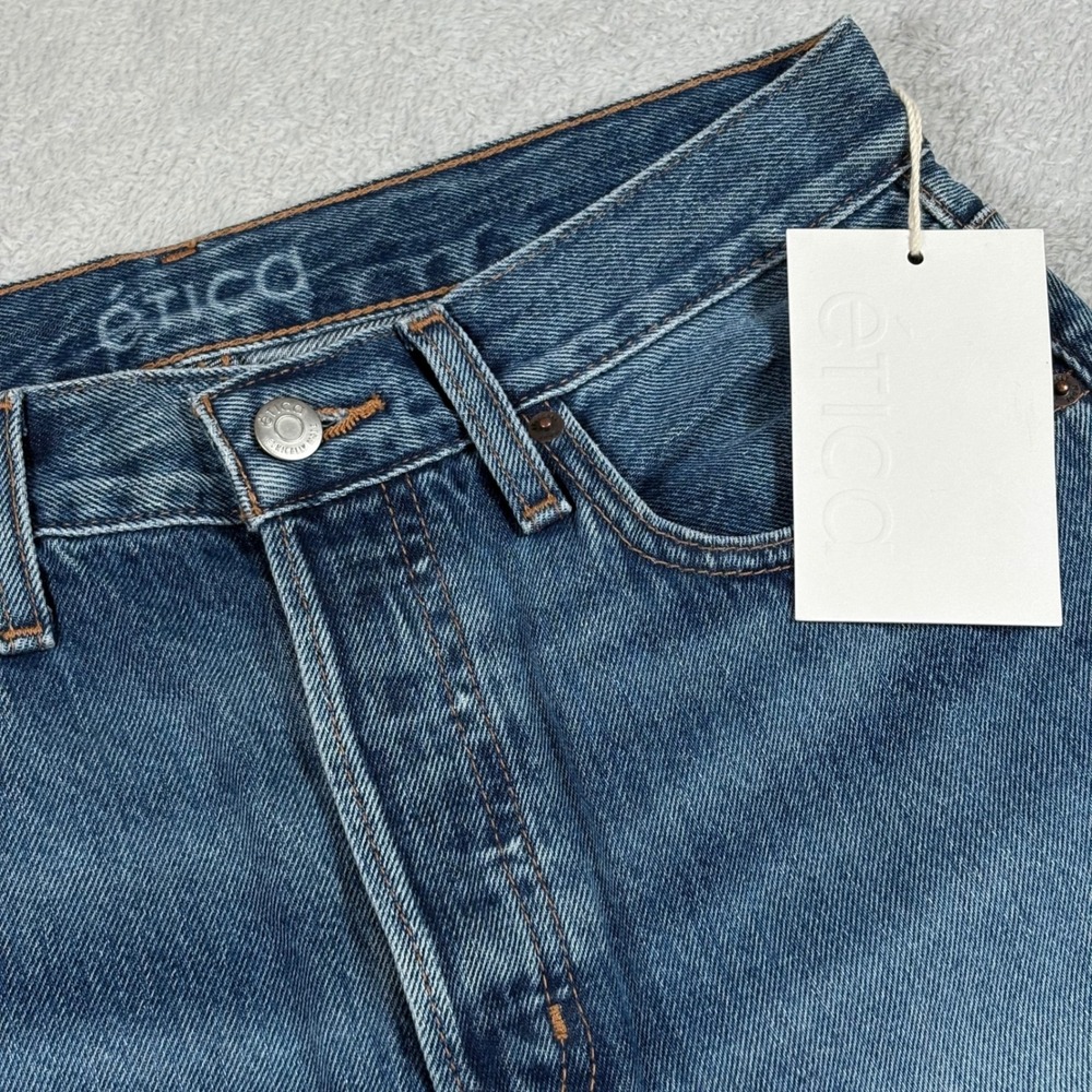 Etica Tyler Straight Crop Jeans Cielo Blue Raw Hem Size 27